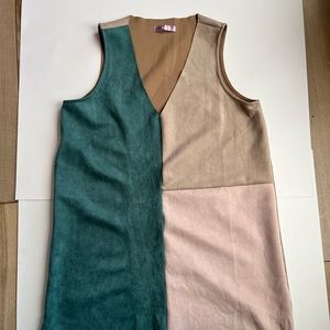 Suede Colorblock teal, tan & pink stretchy dress!
